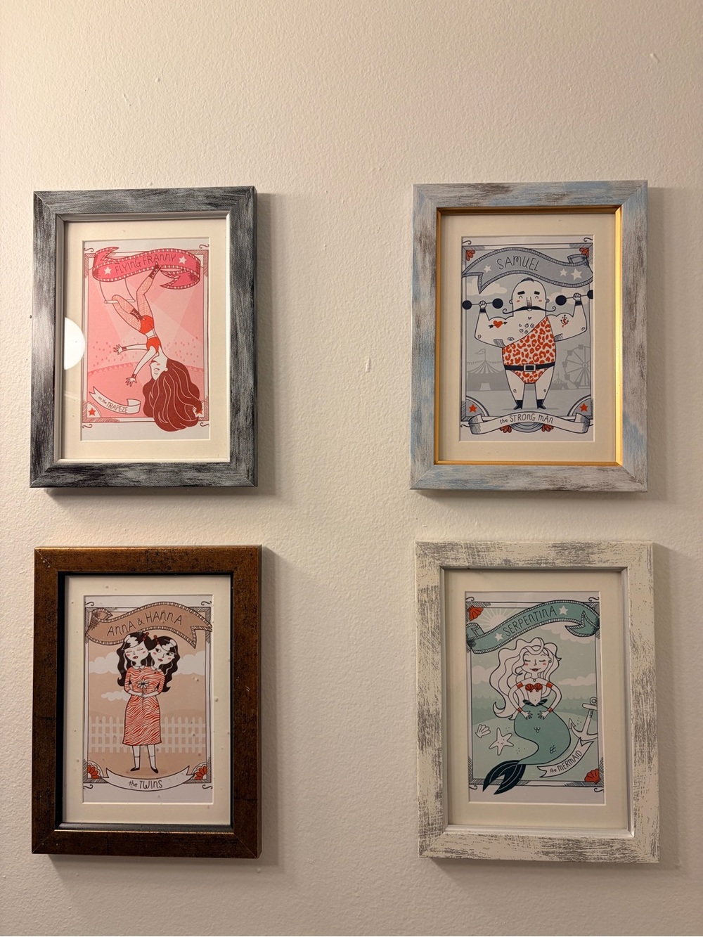 Vintage Circus Sideshow 5x7 Postcards Framed Set of 6 Gallery Wall